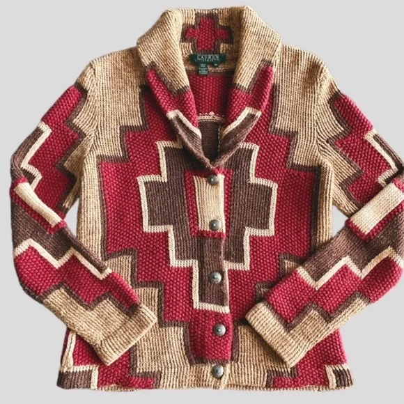 RALPH LAUREN Southwestern Concho Button Vintage Knit Cardigan Size M - Picture 14 of 14